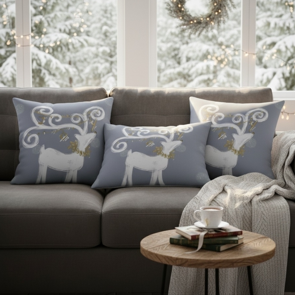 Holiday Decor 3 Piece Christmas Cushion Cover Whimsical Reindeer 3 Piece Set